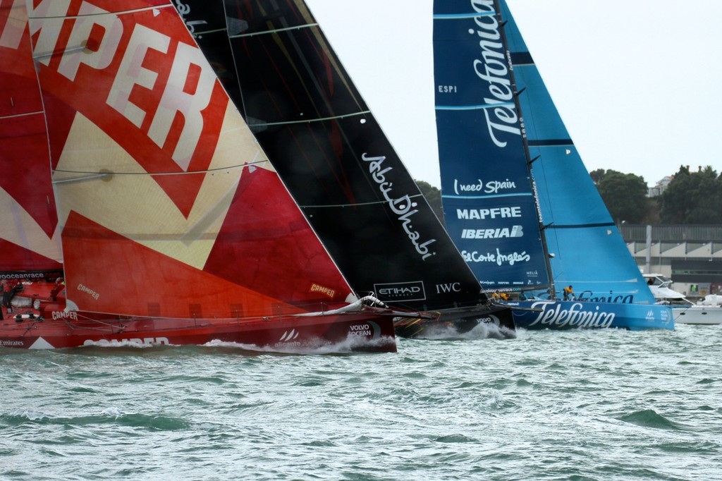 Camper, Abu Dhabi and Telefonica  - 2011-12 Volvo Ocean Race Leg 5 Start - Auckland, March 18, 2012 © Richard Gladwell www.photosport.co.nz